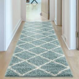 THE RUGS Moroccan Soft High Pile Shaggy Diamond Rugs & Runners Living Room in Duck Egg Blue - Size: 120 cm diameter - thumbnail 8