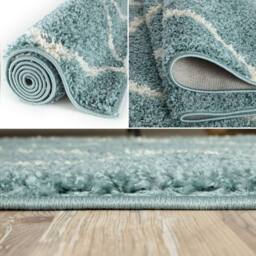 THE RUGS Moroccan Soft High Pile Shaggy Diamond Rugs & Runners Living Room in Duck Egg Blue - Size: 120 cm diameter - thumbnail 3