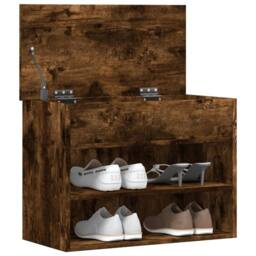 Berkfield Home Shoe Bench Smoked Oak 60x30x45 cm Engineered Wood in Brown - Size: 60 x 30 x 45 cm - thumbnail 4