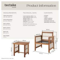 tectake Garden Furniture Set Eivissa in Natural - Size: 2 Seater - thumbnail 6