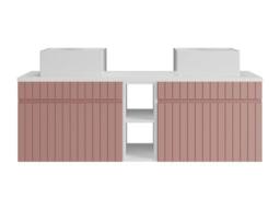 Vente-unique Striped Floating Bathroom Vanity Unit With Niches & Double Square in Pink - thumbnail 2
