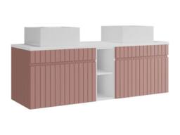 Vente-unique Striped Floating Bathroom Vanity Unit With Niches & Double Square in Pink - thumbnail 5