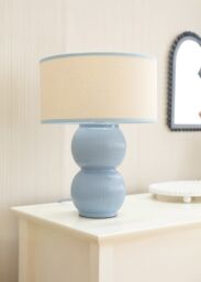 ValueLights Gemma Linen with Trim Drum Lamp Shade Stacked Ribbed Glazed Table Lamp in Light Blue - thumbnail 1