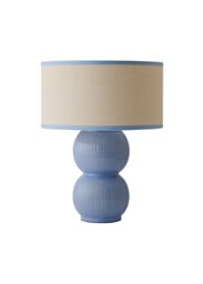 ValueLights Gemma Linen with Trim Drum Lamp Shade Stacked Ribbed Glazed Table Lamp in Light Blue - thumbnail 6
