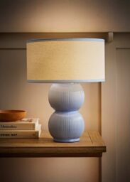 ValueLights Gemma Linen with Trim Drum Lamp Shade Stacked Ribbed Glazed Table Lamp in Light Blue - thumbnail 2