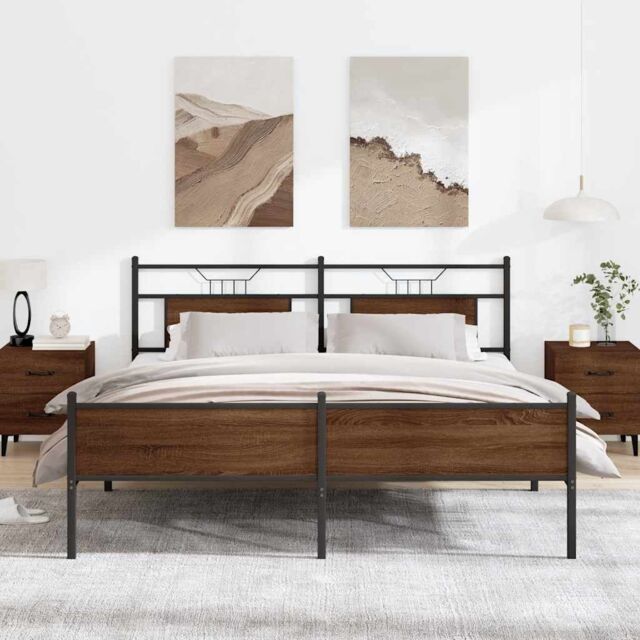 Berkfield Home Metal Bed Frame without Mattress Brown Oak 160x200 cm - image 1