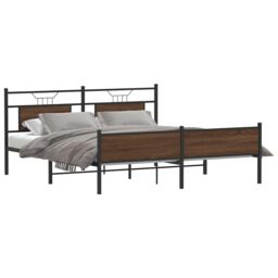 Berkfield Home Metal Bed Frame without Mattress Brown Oak 160x200 cm - thumbnail 3