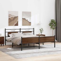 Berkfield Home Metal Bed Frame without Mattress Brown Oak 160x200 cm - thumbnail 4