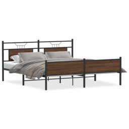 Berkfield Home Metal Bed Frame without Mattress Brown Oak 160x200 cm - thumbnail 2