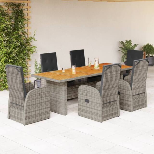 Berkfield Home 7 Piece Garden Dining Set with Cushions Grey Poly Rattan - image 1