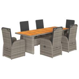 Berkfield Home 7 Piece Garden Dining Set with Cushions Grey Poly Rattan - thumbnail 2