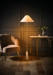 ValueLights Margot White Marble Base Floor Lamp With Tapered Linen Lampshade - thumbnail 2