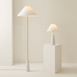 ValueLights Margot White Marble Base Floor Lamp With Tapered Linen Lampshade - thumbnail 8