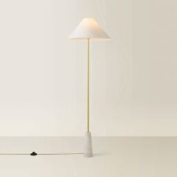 ValueLights Margot White Marble Base Floor Lamp With Tapered Linen Lampshade - thumbnail 6