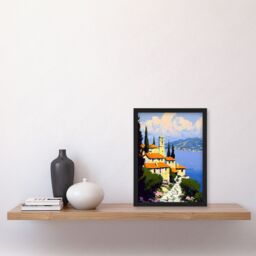 Artery8 Christian Church Coastal Cliff Italy Landscape Framed Art Print in Blue - Size: A4 - thumbnail 4