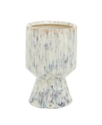 Orsina Modern Small Indoor Planter, Beige Planter, Contemporary Standalone, Flower, & Herb Planter, Round Planter in Silver