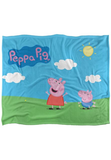Hasbro Peppa Pig Kids Blanket 152x127cm Peppa & George Sunny Day in White - Size: 152x127 cm - image 1