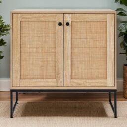 Gr8 Home Buffet Storage Cabinet Rattan Door Cupboard Living Room Wooden Kitchen Sideboard in Brown - thumbnail 2