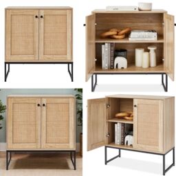 Gr8 Home Buffet Storage Cabinet Rattan Door Cupboard Living Room Wooden Kitchen Sideboard in Brown - thumbnail 1