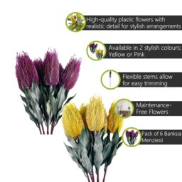 Pegdev Pack of 6 75cm Artificial Pink Banksia Stems for Floral Décor - thumbnail 2