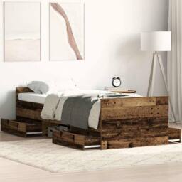Berkfield Home Bed Frame without Mattress Old Wood 100x200cm Engineered Wood in Brown - Size: 100x200 cm - thumbnail 2