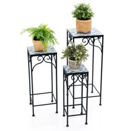 Costway 3Pcs Metal Plant Stand Painted Flowerpot Display Rack Nesting Planter Pot Holder in Blue - thumbnail 1