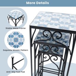 Costway 3Pcs Metal Plant Stand Painted Flowerpot Display Rack Nesting Planter Pot Holder in Blue - thumbnail 5