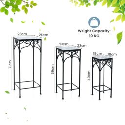 Costway 3Pcs Metal Plant Stand Painted Flowerpot Display Rack Nesting Planter Pot Holder in Blue - thumbnail 3