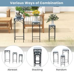 Costway 3Pcs Metal Plant Stand Painted Flowerpot Display Rack Nesting Planter Pot Holder in Blue - thumbnail 4