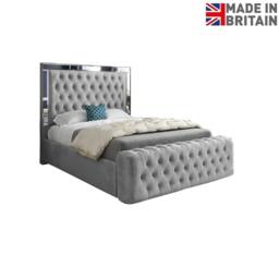 KDMD Wimborne Mirror Upholstered Grey Soft Velvet Designer Bed Frame - Size: Single - thumbnail 3