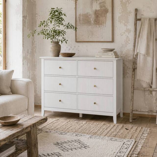 Wyld Haus Lezi 6 Drawer White Fluted Storage Dresser - image 1