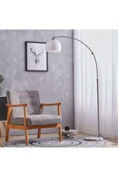 Living and Home Modern Arched Floor Lamp with Marble Base Adjustable Height 145-220CM - thumbnail 4