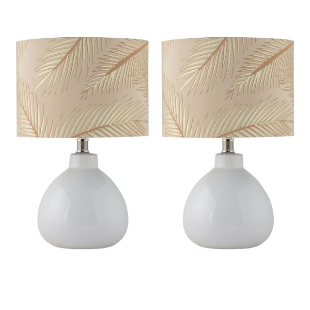 First Choice Lighting Set of 2 Tuscan - White Ceramic Lamps with Tropical Champagne Shade - image 1