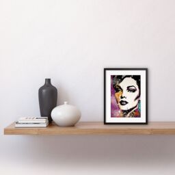 "Artery8 Wall Art Print Female Glam Rock Glitter Sparkle Purple Gold Blue Red Linocut Portrait Teen Room Artwork Framed 9X7 Inch - Size: W7"" x H9""" - thumbnail 2