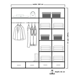 MN Furniture High Gloss Sliding Mirrored Wardrobe with LED Light - 203x220cm in White - Size: 203x220 cm - thumbnail 4