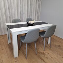 KOSY KOALA Dining Table Set White & Black Table With 4 Grey Gem Pattern Chairs Dining Room Furniture in Brown - thumbnail 2