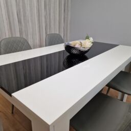 KOSY KOALA Dining Table Set White & Black Table With 4 Grey Gem Pattern Chairs Dining Room Furniture in Brown - thumbnail 7