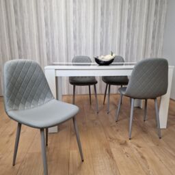 KOSY KOALA Dining Table Set White & Black Table With 4 Grey Gem Pattern Chairs Dining Room Furniture in Brown - thumbnail 8
