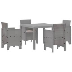 Berkfield Home Modern 5 Piece Garden Dining Set with Cushions Light Grey Poly Rattan - thumbnail 3
