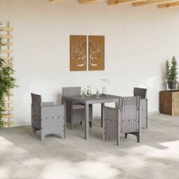 Berkfield Home Modern 5 Piece Garden Dining Set with Cushions Light Grey Poly Rattan