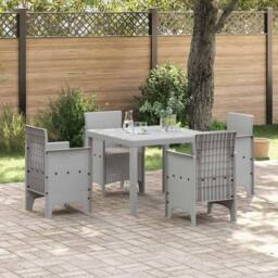 Berkfield Home Modern 5 Piece Garden Dining Set with Cushions Light Grey Poly Rattan - thumbnail 2