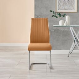 FurnitureboxUK Lorenzo 2x Tan Faux Leather Silver Leg Dining Chair - thumbnail 5