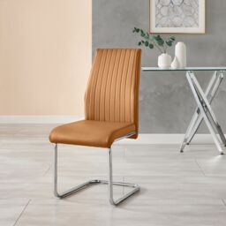FurnitureboxUK Lorenzo 2x Tan Faux Leather Silver Leg Dining Chair - thumbnail 6