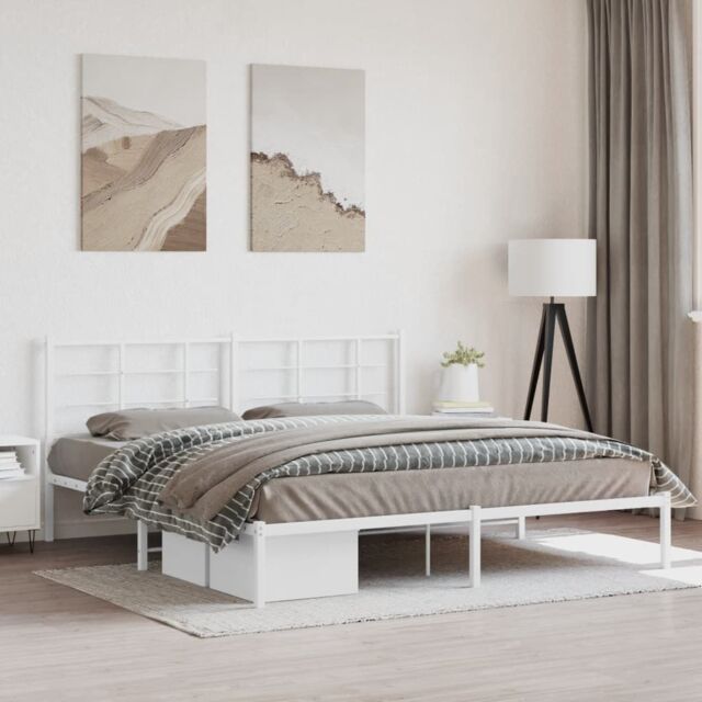 Berkfield Home Metal Bed Frame without Mattress with Headboard White 180x200cm - Size: Super King - image 1