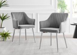 FurnitureboxUK Elina White Marble Effect Scratch Resistant Dining Table & 2 Calla Velvet Silver Leg Chairs in Grey - thumbnail 4