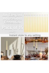 Deco Express Candles Set Classic Dripless Tapered Metallic Unscented 8 Hours Décor in Ivory - Size: 15 Pack - thumbnail 3