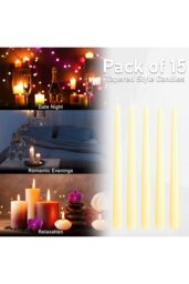 Deco Express Candles Set Classic Dripless Tapered Metallic Unscented 8 Hours Décor in Ivory - Size: 15 Pack - thumbnail 6