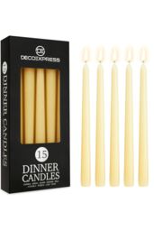 Deco Express Candles Set Classic Dripless Tapered Metallic Unscented 8 Hours Décor in Ivory - Size: 15 Pack - thumbnail 1