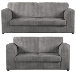 Furniture 786 Jumbo Cord Full Back 3+2 Seater Sofa Set in Grey