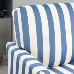 Wyld Haus Yosefi Blue & White Velvet Feel Cuddle Chair Stripe Design - thumbnail 6